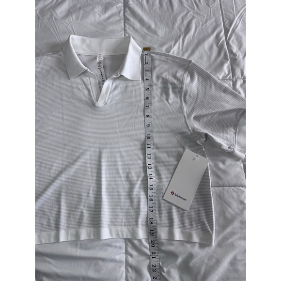 New Lululemon Womens White Swiftly Tech Relaxed Fit Striped Crop Polo Shirt 10 - Picture 2 of 10